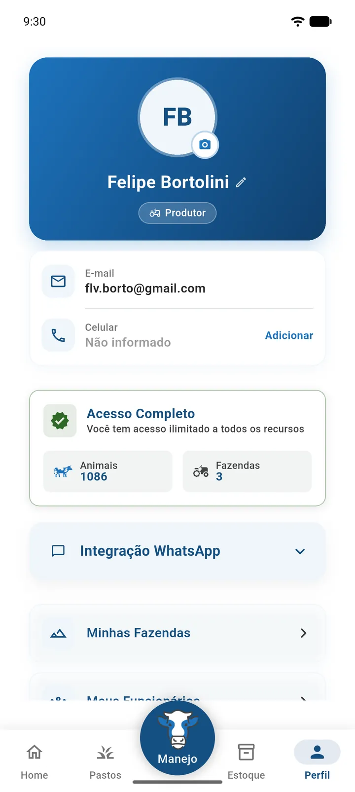 Tela Perfil de um produtor, do cabeçalho com foto até o botão Sair (parte 1)