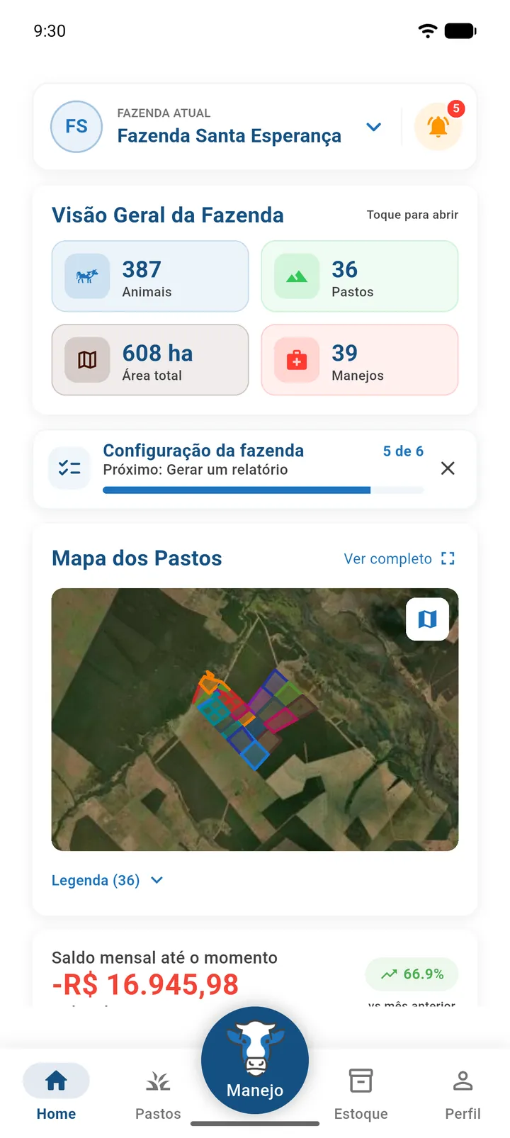 Tela inicial completa, do seletor de fazenda até os Módulos Principais (parte 1)