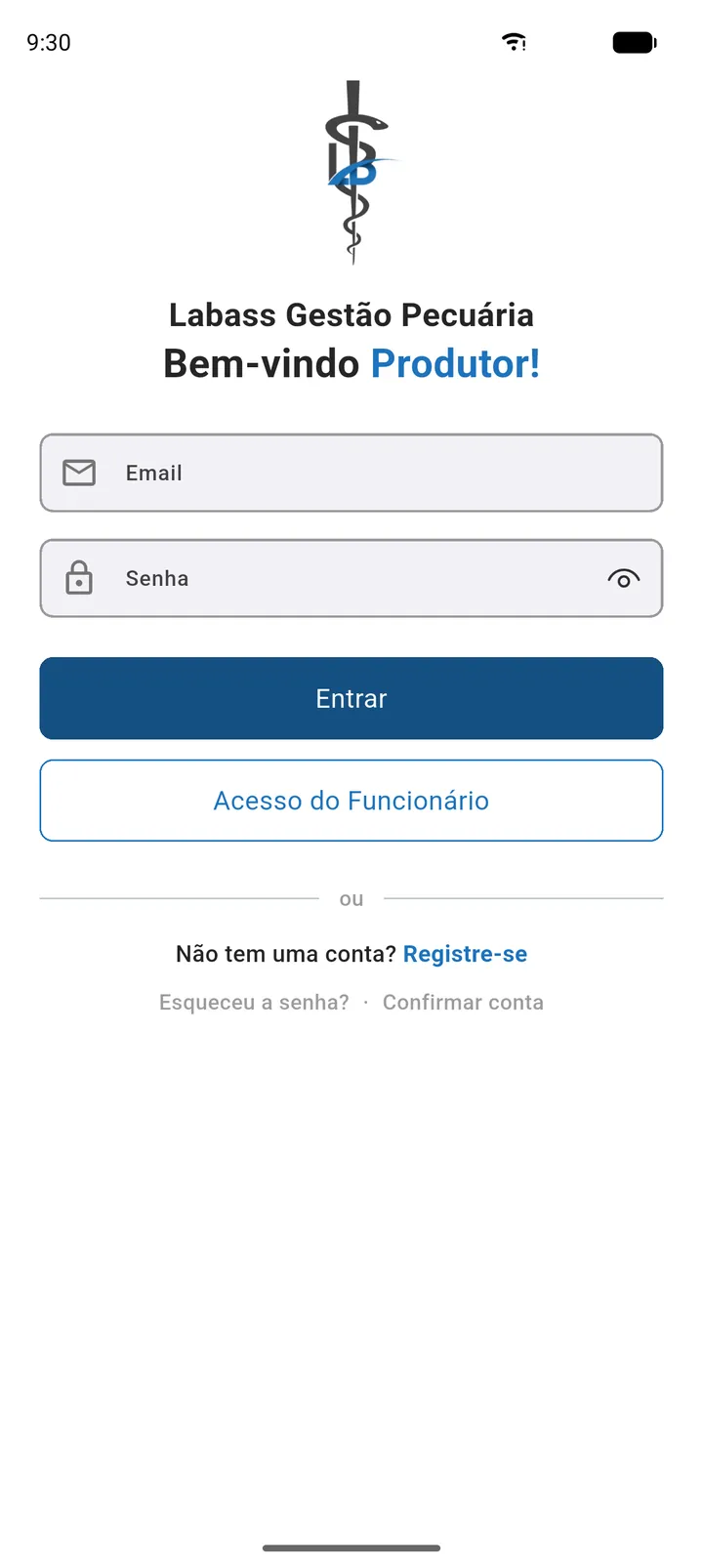 Tela de Login do Produtor, com o link Registre-se em destaque