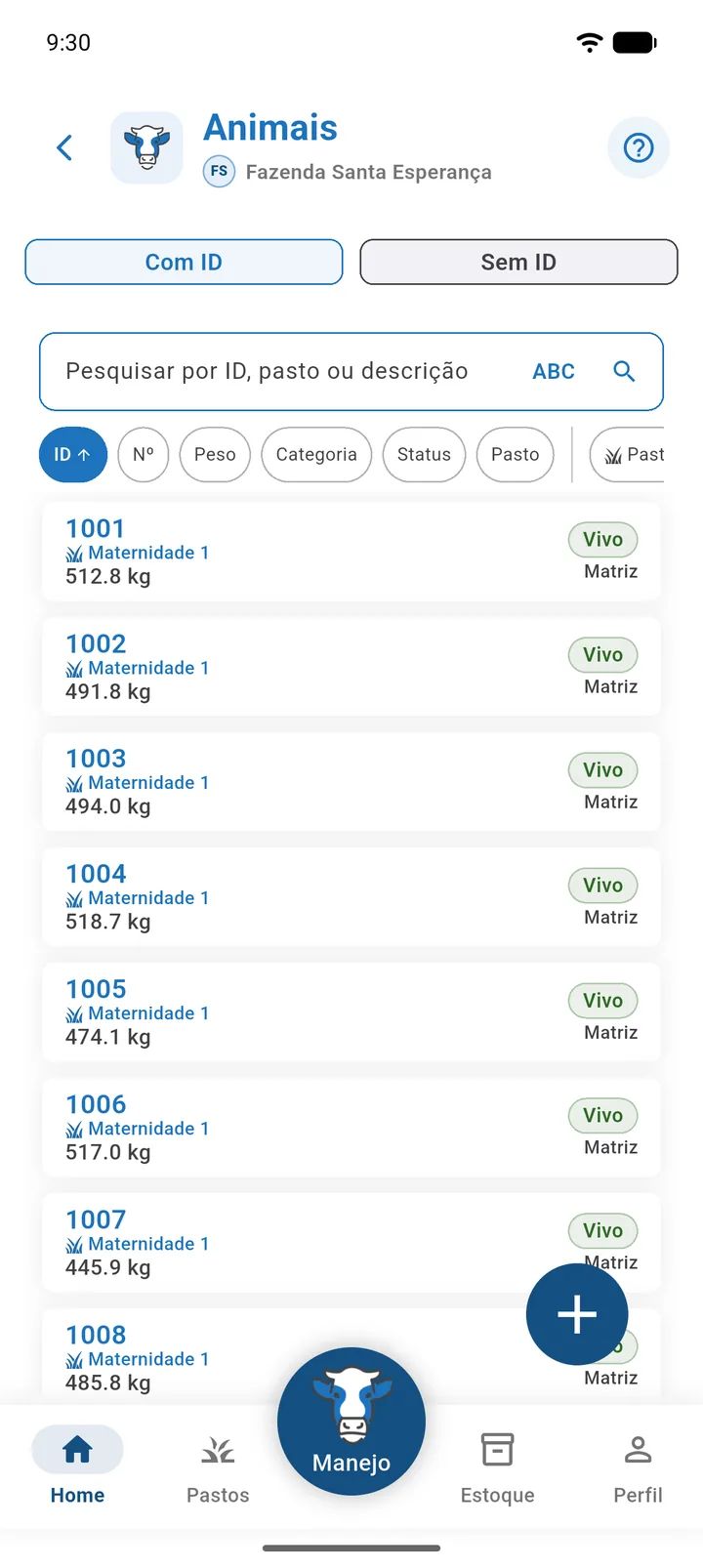 Lista de animais com filtros