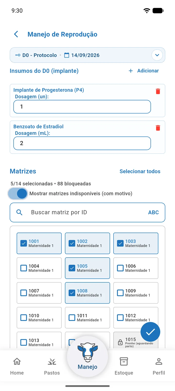 Manejo de reprodução (IATF) no app Labass